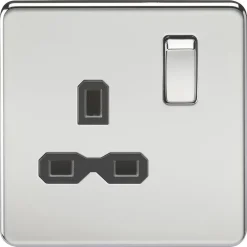 Knightsbridge SFR7000PC 13A 1-Gang DP Switched Single Socket Polished Chrome With Black Inserts