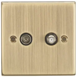 Knightsbridge CS014AB 2-Gang Isolated Coaxial TV & F-Type Satellite Socket Antique Brass