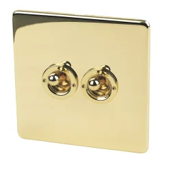 Crabtree Platinum 10AX 2-Gang 2-Way Toggle Switch Polished Brass