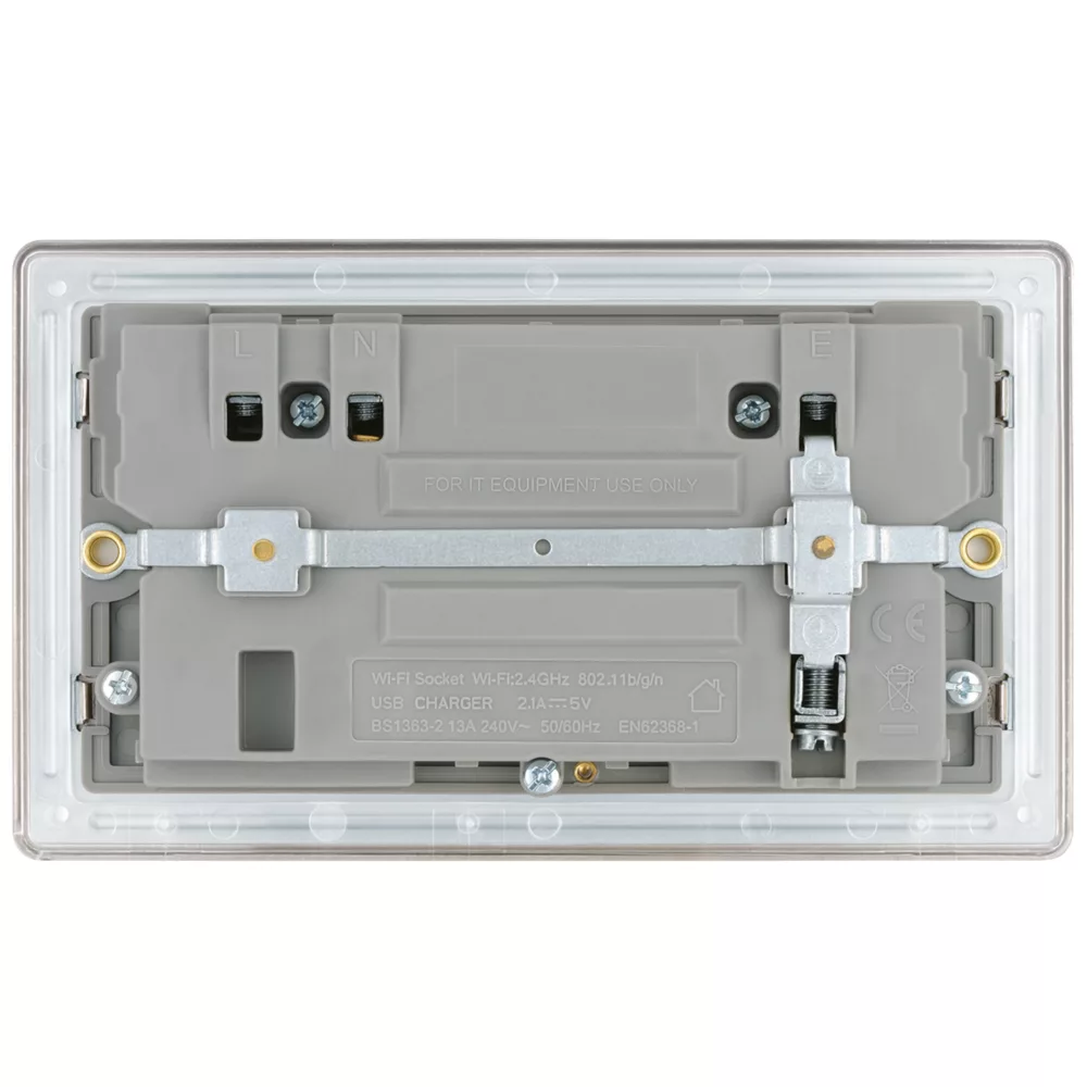 LAP 13A 2-Gang SP Switched Wi-Fi Extender Socket + 2.1A 1-Outlet Type A USB Charger Brushed Stainless Steel With Graphite Inserts 6 LAP 13A 2-Gang SP Switched Wi-Fi Extender Socket + 2.1A 1-Outlet Type A USB Charger Brushed Stainless Steel With Graphite Inserts - Image 4