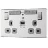LAP 13A 2-Gang SP Switched Wi-Fi Extender Socket + 2.1A 1-Outlet Type A USB Charger Brushed Stainless Steel With Graphite Inserts -British General Shop 809KJ P