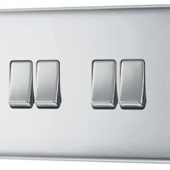 British General Nexus Metal 20A 16AX 4-Gang 2-Way Light Switch Polished Chrome