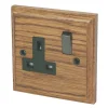 Varilight 13AX 1-Gang DP Switched Plug Socket Medium Oak With Black Inserts