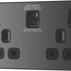 British General Evolve 13A 2-Gang SP Switched Socket + 3A 2-Outlet Type A & C USB Charger Black With Black Inserts 12 British General Evolve 13A 2-Gang SP Switched Socket + 3A 2-Outlet Type A & C USB Charger Black With Black Inserts -British General Shop 810RF A3