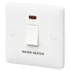 MK Base 20AX 1-Gang DP Water Heater Switch White With Neon With White Inserts