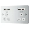 LAP 13A 2-Gang Unswitched Socket + 4.2A 4-Outlet Type A USB Charger Polished Chrome With White Inserts