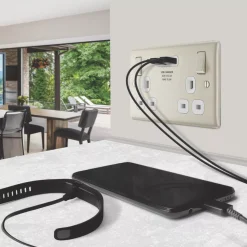British General Nexus Metal 13A 2-Gang SP Switched Socket + 3.1A 2-Outlet Type A USB Charger Pearl Nickel With White Inserts -British General Shop 8208P A7