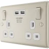 British General Nexus Metal 13A 2-Gang SP Switched Socket + 3.1A 2-Outlet Type A USB Charger Pearl Nickel With White Inserts 1 British General Nexus Metal 13A 2-Gang SP Switched Socket + 3.1A 2-Outlet Type A USB Charger Pearl Nickel With White Inserts -British General Shop 8208P P
