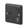 MK Contoura 13A 1-Gang DP Switched Socket + 2A 2-Outlet Type A USB Charger Black With Colour-Matched Inserts