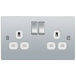 LAP 13A 2-Gang DP Switched Plug Socket Polished Chrome With White Inserts -British General Shop 82375 A2