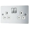 LAP 13A 2-Gang DP Switched Plug Socket Polished Chrome With White Inserts -British General Shop 82375 P