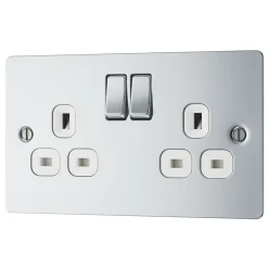LAP 13A 2-Gang DP Switched Plug Socket Polished Chrome With White Inserts