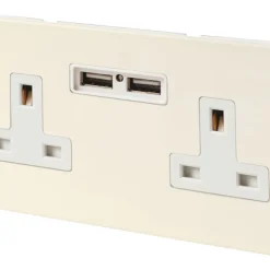Varilight 13AX 2-Gang Unswitched Socket + 2.1A 2-Outlet Type A USB Charger White Chocolate With White Inserts
