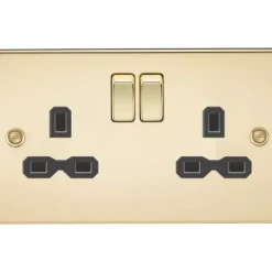 Knightsbridge FPR9000PB 13A 2-Gang DP Switched Double Socket Polished Brass With Black Inserts