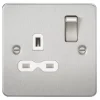 Knightsbridge FPR7000BCW 13A 1-Gang DP Switched Single Socket Brushed Chrome With White Inserts -British General Shop 829VF P