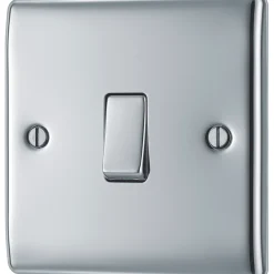 British General Nexus Metal 10AX 1-Gang 2-Way Light Switch Polished Chrome