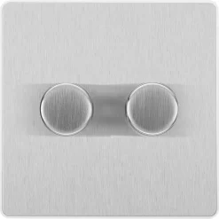 British General Evolve 2-Gang 2-Way LED Trailing Edge Double Push Dimmer With Rotary Control Brushed Steel With White Inserts -British General Shop 831PY A2