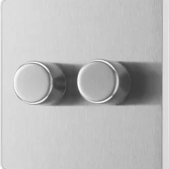 British General Evolve 2-Gang 2-Way LED Trailing Edge Double Push Dimmer With Rotary Control Brushed Steel With White Inserts -British General Shop 831PY A3