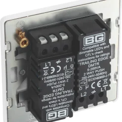 British General Evolve 2-Gang 2-Way LED Trailing Edge Double Push Dimmer With Rotary Control Brushed Steel With White Inserts -British General Shop 831PY A4