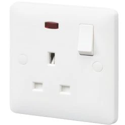 MK Base 13A 1-Gang SP Switched Socket White With Neon With White Inserts
