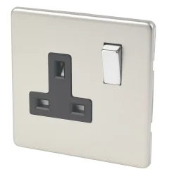 Varilight 13AX 1-Gang DP Switched Plug Socket Satin Chrome With Black Inserts