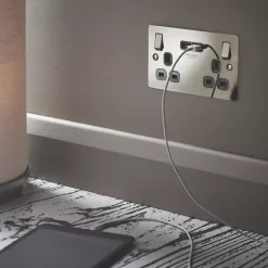 LAP 13A 2-Gang SP Switched Socket + 3.1A 2-Outlet Type A USB Charger Black Nickel With Black Inserts -British General Shop 8401P A5