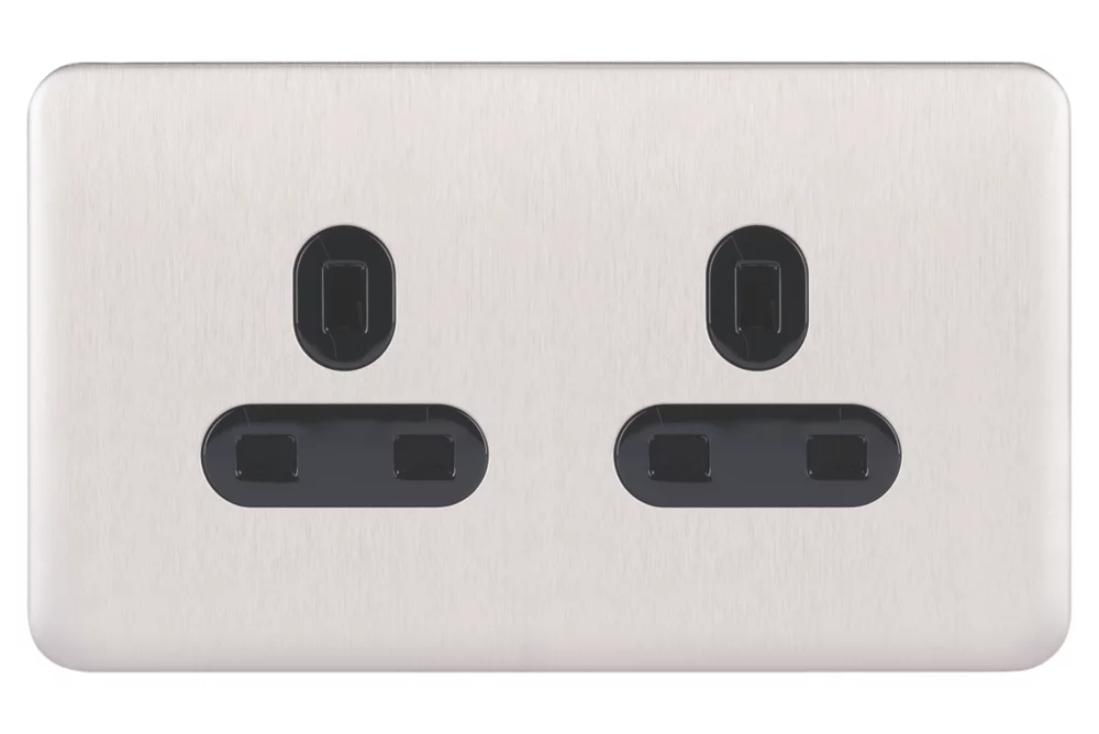 Schneider Electric Lisse Deco 13A 2-Gang Unswitched Plug Socket Brushed Stainless Steel With Black Inserts 4 Schneider Electric Lisse Deco 13A 2-Gang Unswitched Plug Socket Brushed Stainless Steel With Black Inserts - Image 2