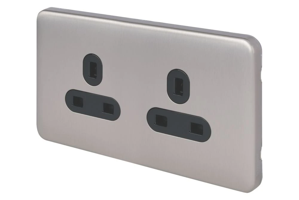 Schneider Electric Lisse Deco 13A 2-Gang Unswitched Plug Socket Brushed Stainless Steel With Black Inserts 3 Schneider Electric Lisse Deco 13A 2-Gang Unswitched Plug Socket Brushed Stainless Steel With Black Inserts