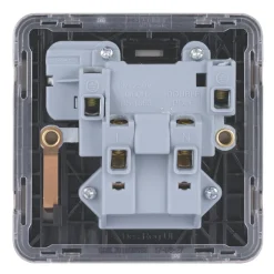 Schneider Electric Lisse Deco 13A 1-Gang DP Switched Plug Socket Brushed Stainless Steel With Black Inserts -British General Shop 841FF A3