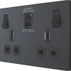 British General Evolve 13A 2-Gang SP Switched Socket + 3A 2-Outlet Type A & C USB Charger Grey With Black Inserts 1 British General Evolve 13A 2-Gang SP Switched Socket + 3A 2-Outlet Type A & C USB Charger Grey With Black Inserts -British General Shop 841RF P