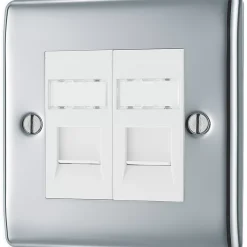 British General Nexus Metal Double RJ45 Ethernet Socket Polished Chrome