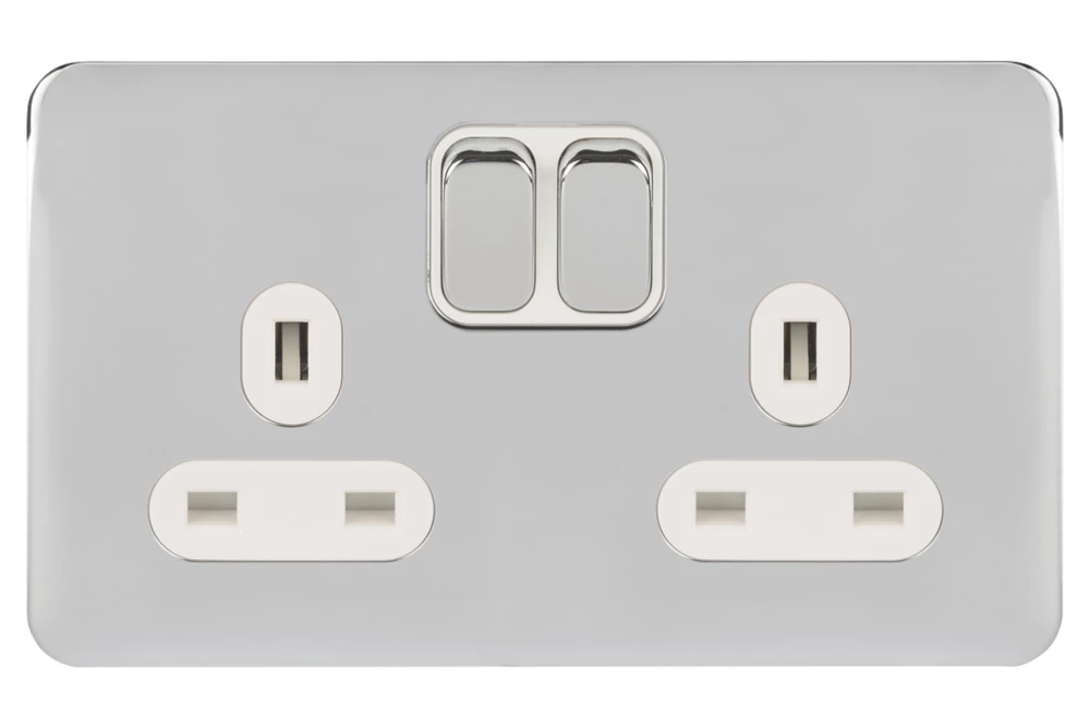 Schneider Electric Lisse Deco 13A 2-Gang SP Switched Plug Socket Polished Chrome With White Inserts 4 Schneider Electric Lisse Deco 13A 2-Gang SP Switched Plug Socket Polished Chrome With White Inserts - Image 2
