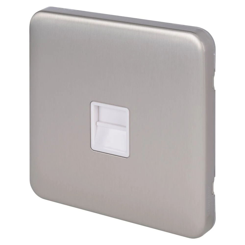 Schneider Electric Lisse Deco Slave Telephone Socket Brushed Stainless Steel With White Inserts 3 Schneider Electric Lisse Deco Slave Telephone Socket Brushed Stainless Steel With White Inserts