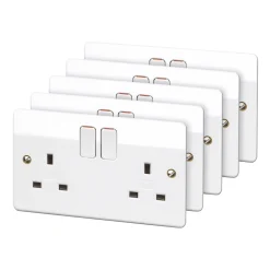 MK Logic Plus 13A 2-Gang DP Switched Plug Socket White 5 Pack