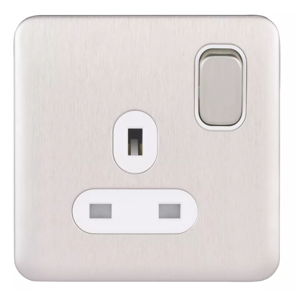 Schneider Electric Lisse Deco 13A 1-Gang SP Switched Plug Socket Brushed Stainless Steel With White Inserts 4 Schneider Electric Lisse Deco 13A 1-Gang SP Switched Plug Socket Brushed Stainless Steel With White Inserts - Image 2