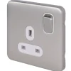 Schneider Electric Lisse Deco 13A 1-Gang SP Switched Plug Socket Brushed Stainless Steel With White Inserts -British General Shop 845FF P