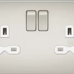 Knightsbridge 13A 2-Gang DP Switched Double Socket Pearl With White Inserts