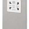 MK Aspect 2-Gang Dual Voltage Shaver Socket 115 / 230V Brushed Stainless Steel With White Inserts -British General Shop 849FF P