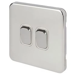 Schneider Electric Lisse Deco 10AX 2-Gang 2-Way Light Switch Polished Chrome With White Inserts