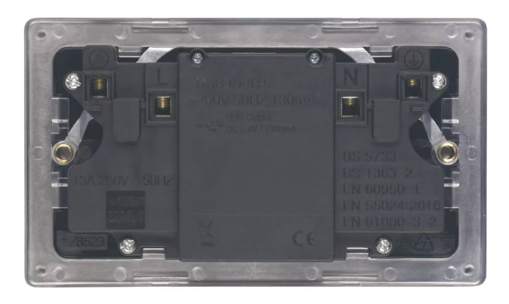 Varilight 13AX 2-Gang Unswitched Socket + 2.1A 2-Outlet Type A USB Charger Slate Grey With Black Inserts 4 Varilight 13AX 2-Gang Unswitched Socket + 2.1A 2-Outlet Type A USB Charger Slate Grey With Black Inserts - Image 2