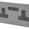 Varilight 13AX 2-Gang Unswitched Socket + 2.1A 2-Outlet Type A USB Charger Slate Grey With Black Inserts 1 Varilight 13AX 2-Gang Unswitched Socket + 2.1A 2-Outlet Type A USB Charger Slate Grey With Black Inserts -British General Shop 8538F P