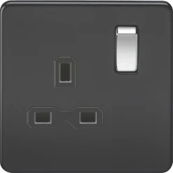 Knightsbridge SFR7000MB 13A 1-Gang DP Switched Single Socket With Chrome Switch Matt Black With Black Inserts