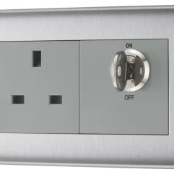 British General Nexus Metal 13A 1-Gang DP Key Switch Brushed Steel With Graphite Inserts