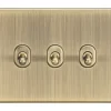 Knightsbridge CSTOG3AB 10AX 3-Gang 2-Way Light Switch Antique Brass -British General Shop 857TY P