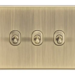 Knightsbridge CSTOG3AB 10AX 3-Gang 2-Way Light Switch Antique Brass