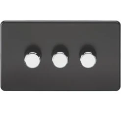 Knightsbridge SF2183MB 3-Gang 2-Way LED Dimmer Switch With Chrome Buttons Matt Black