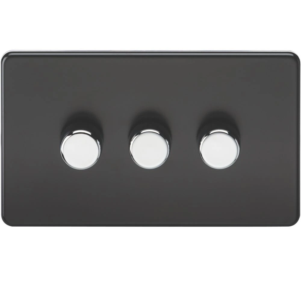 Knightsbridge SF2183MB 3-Gang 2-Way LED Dimmer Switch With Chrome Buttons Matt Black 3 Knightsbridge SF2183MB 3-Gang 2-Way LED Dimmer Switch With Chrome Buttons Matt Black