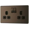 LAP 13A 2-Gang DP Switched Power Socket Black Nickel With Black Inserts