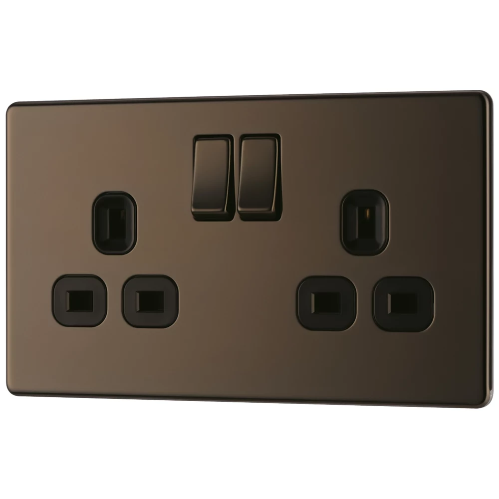 LAP 13A 2-Gang DP Switched Power Socket Black Nickel With Black Inserts 3 LAP 13A 2-Gang DP Switched Power Socket Black Nickel With Black Inserts