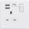 Knightsbridge SFR9124MW 13A 1-Gang SP Switched Socket + 2.4A 2-Outlet Type A USB Charger Matt White With White Inserts -British General Shop 860VF P